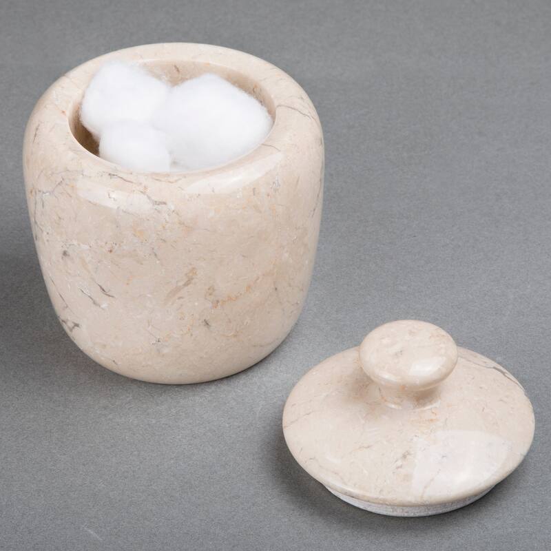 Creative Home Boulder Collection Champagne Marble Cotton Ball Swab Holder, Bathroom Storage Jar - Beige