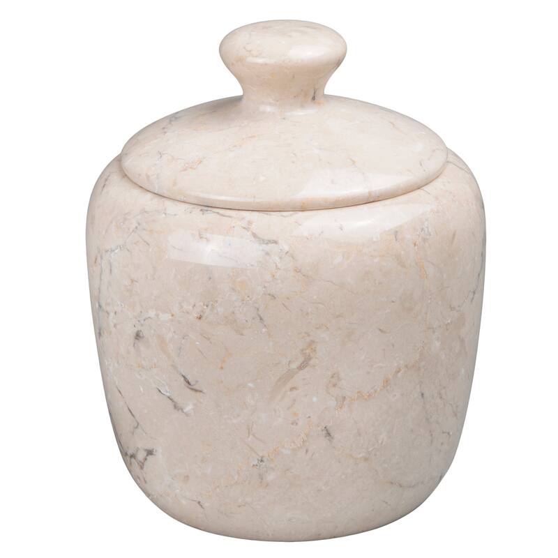 Creative Home Boulder Collection Champagne Marble Cotton Ball Swab Holder, Bathroom Storage Jar - Beige