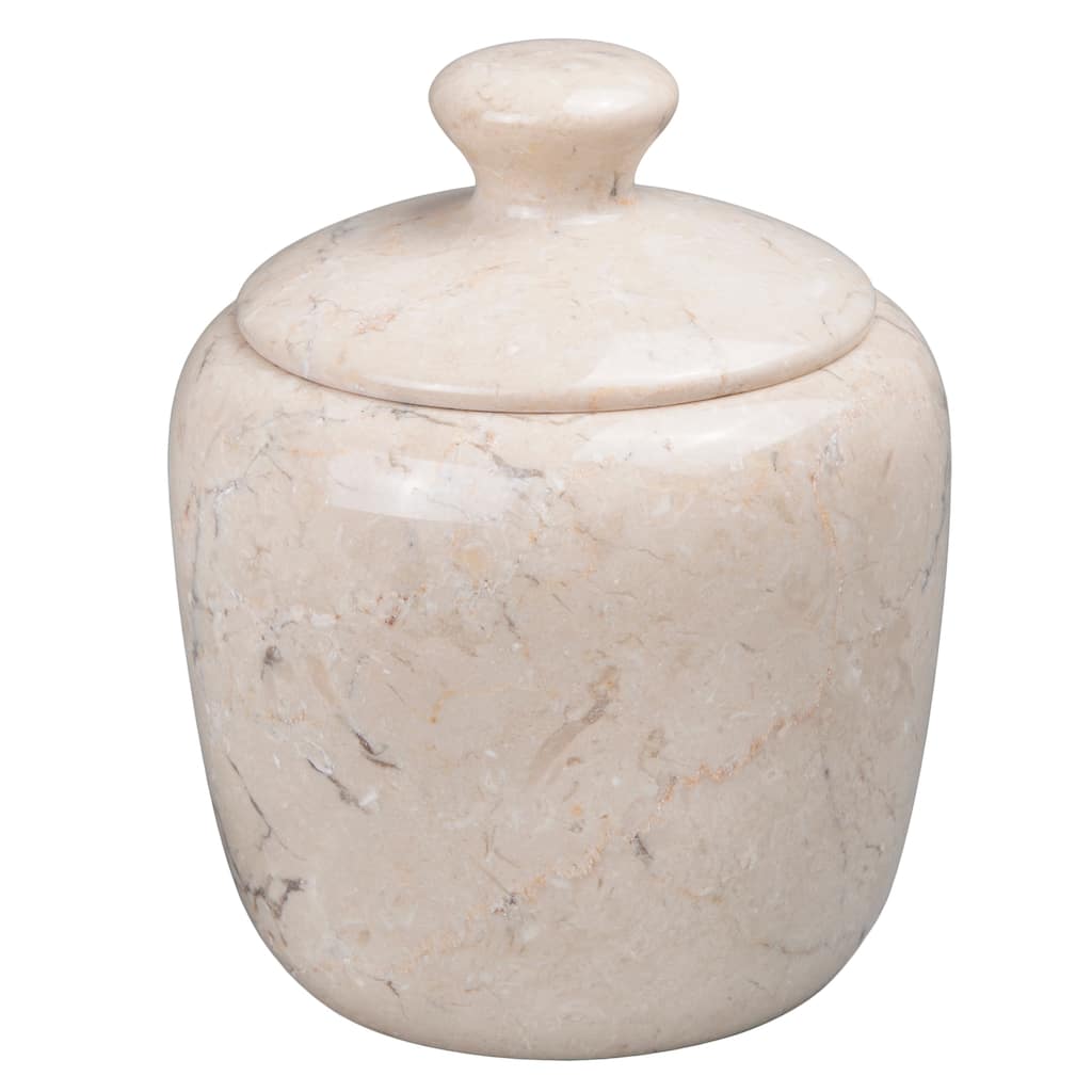 Creative Home Boulder Collection Champagne Marble Cotton Ball Swab Holder, Bathroom Storage Jar - Beige