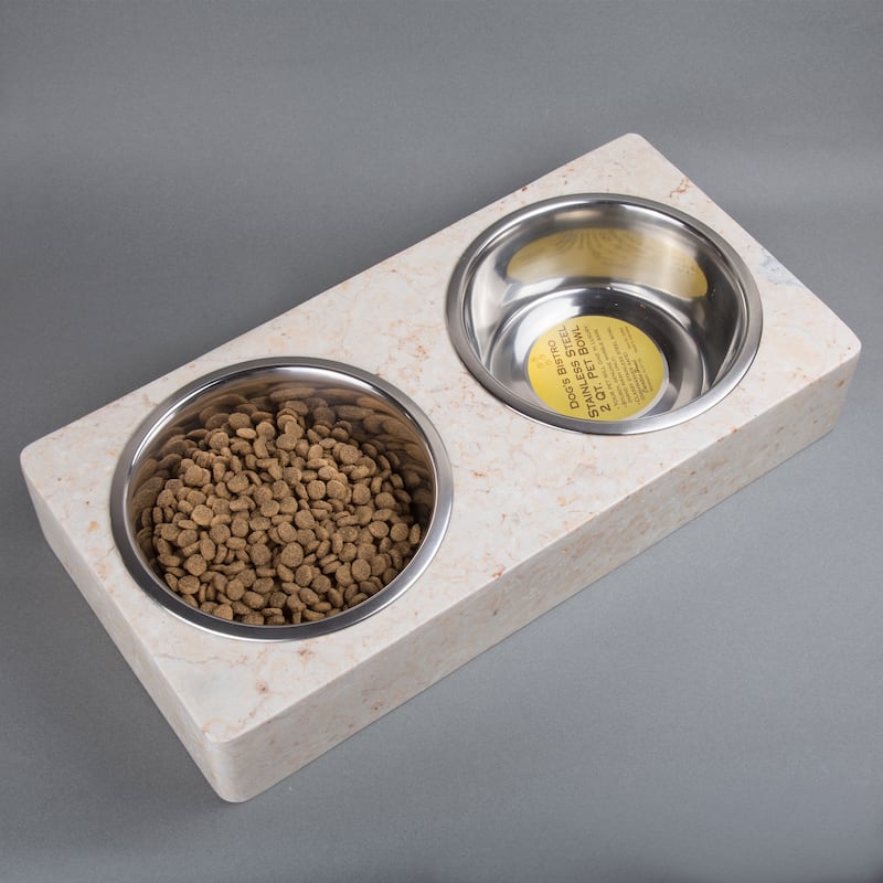 Creative Home Champagne Marble 1 Qt. Pet Bowl Set - 15-3/4" x 7-1/2" x 2-3/4"