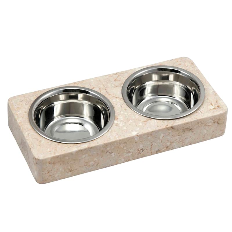 Creative Home Champagne Marble 1 Qt. Pet Bowl Set - 15-3/4" x 7-1/2" x 2-3/4" - 15-3/4" x 7-1/2" x 2-3/4"