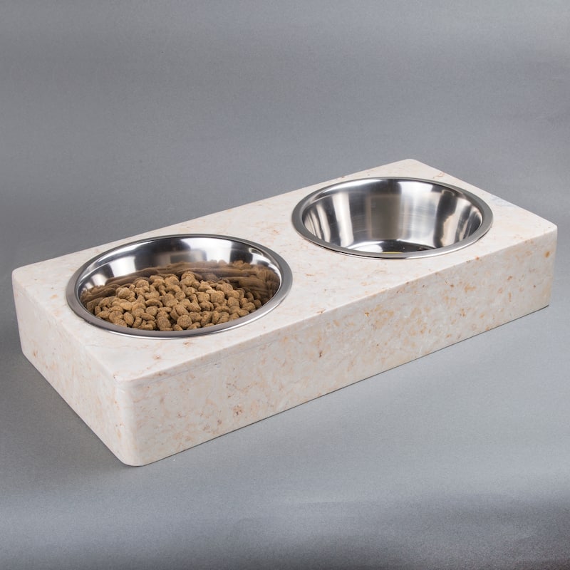 Creative Home Champagne Marble 1 Qt. Pet Bowl Set - 15-3/4" x 7-1/2" x 2-3/4"