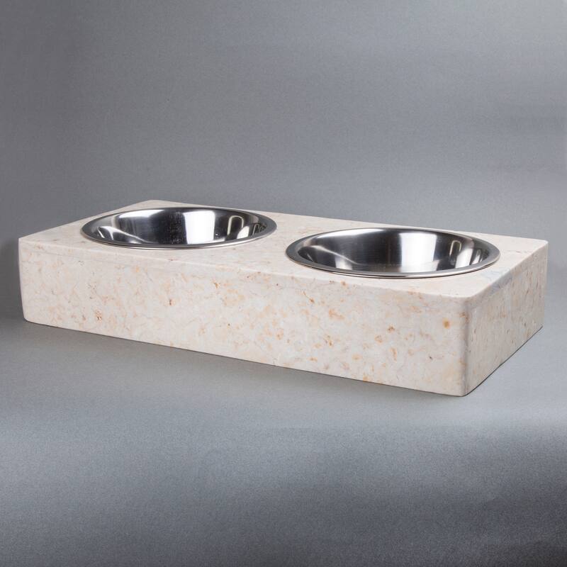 Creative Home Champagne Marble 1 Qt. Pet Bowl Set - 15-3/4" x 7-1/2" x 2-3/4"