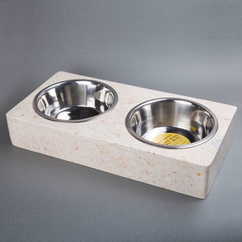 Creative Home Champagne Marble 1 Qt. Pet Bowl Set - 15-3/4" x 7-1/2" x 2-3/4"