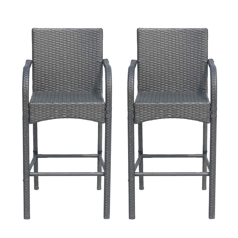 Cascada Outdoor Wicker Barstool Chair (Set of 2) by Christopher Knight Home - Gray