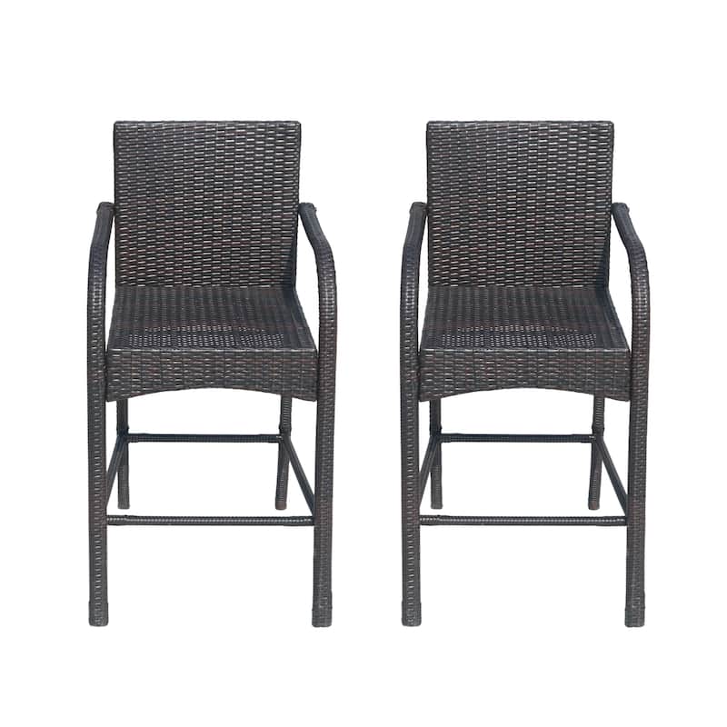 Cascada Outdoor Wicker Barstool Chair (Set of 2) by Christopher Knight Home - Multi-brown