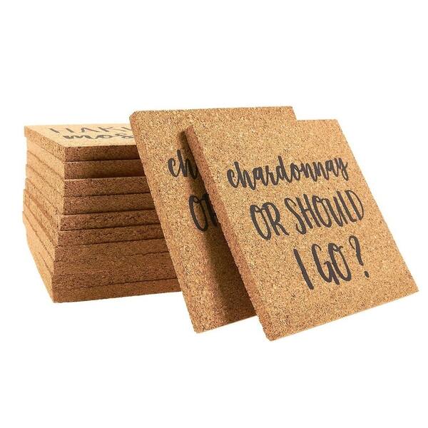 Set of 6 Cork Drink Coasters with Sayings about Wine