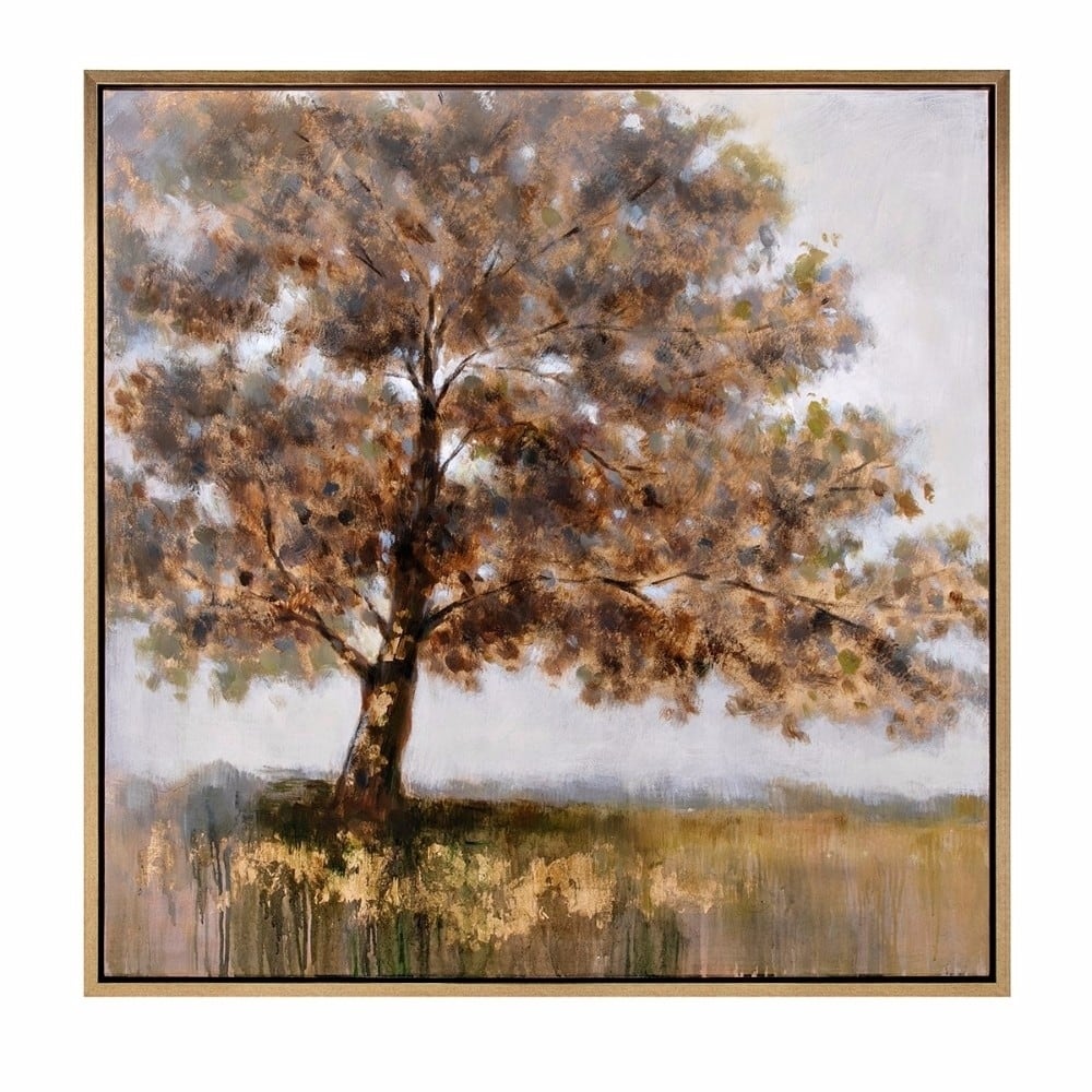 Aesthetic Tree Canvas Oil Painting in Pinewood Frame, Multicolor