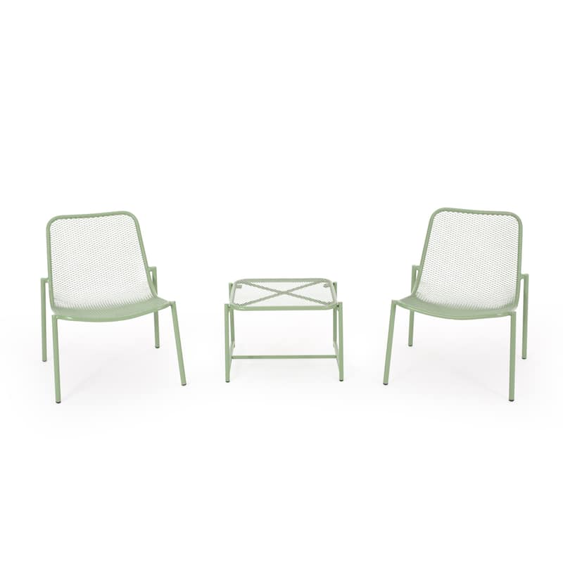 Bucknell Outdoor Modern 2 Seater Chat Set by Christopher Knight Home - Matte Green