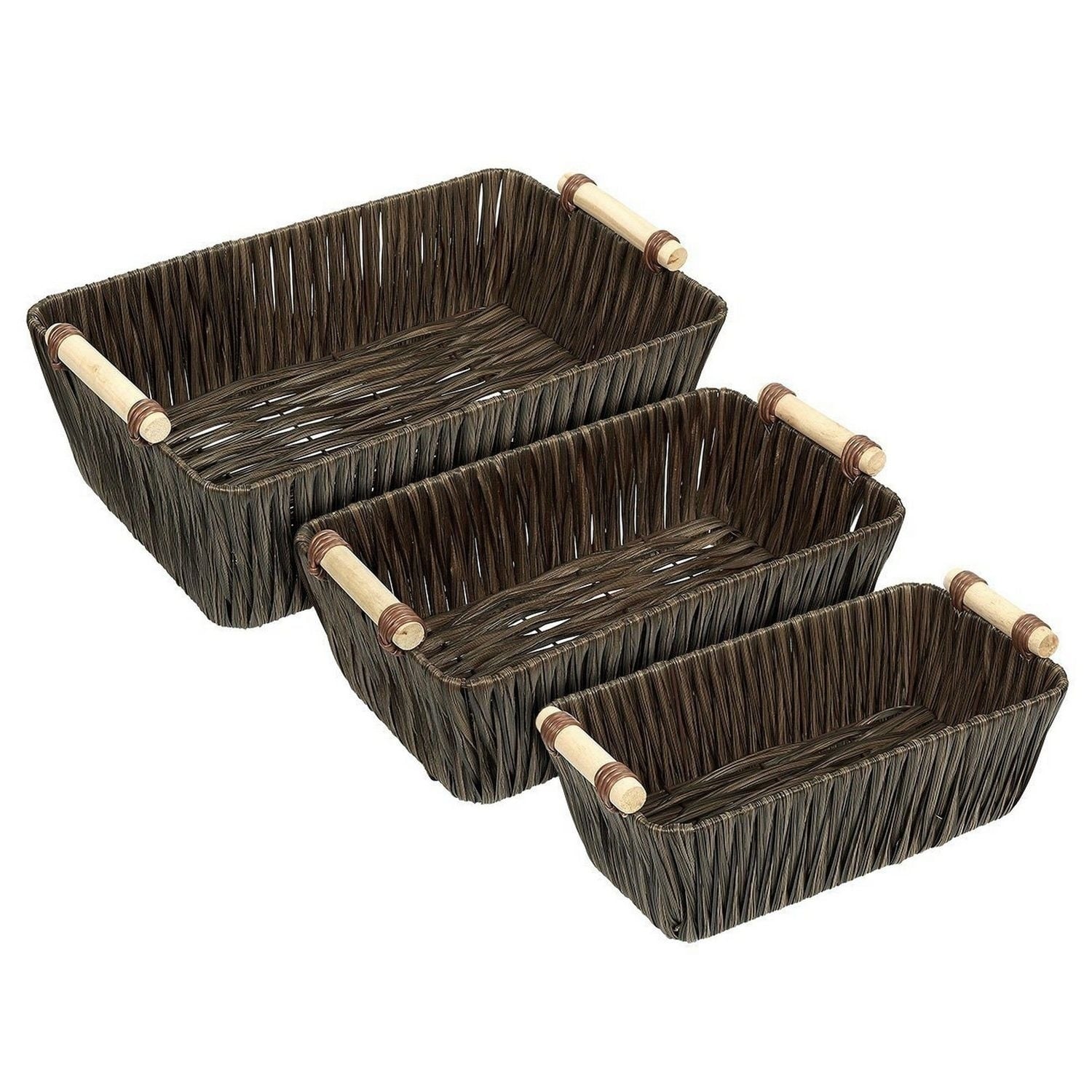 Juvale 5-pcs Brown Small Rectangular Woven Nesting Baskets, Lined