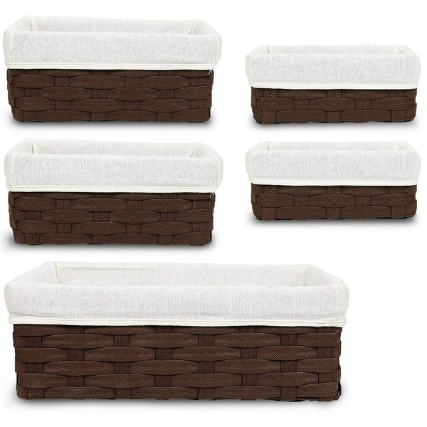 Brown Bathroom Toilet Paper Storage 2 Pack Decorative Woven Storage Baskets for Shelves Wicker Storage Baskets with Liner Small Organizing Basket for Closet Laundry Blankets Towels Baskets