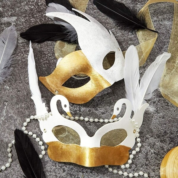 6 Designs 12-Pack White Half Face Mask for Halloween Costume Party DIY Mask