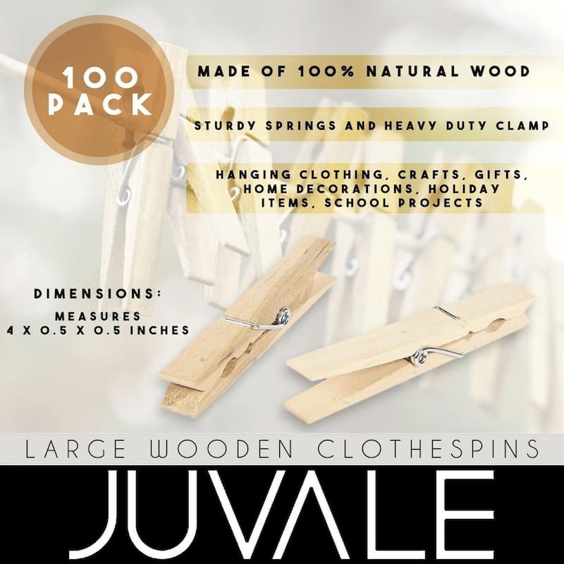 Juvale 100 Pack - Wooden Clothespins - Large Clothes Pegs Laundry, Arts 