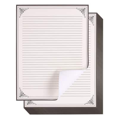 Paper Junkie 48 Sheets Vintage Lined Paper with Antique Border for Writing Letters, 8.5 x 11"