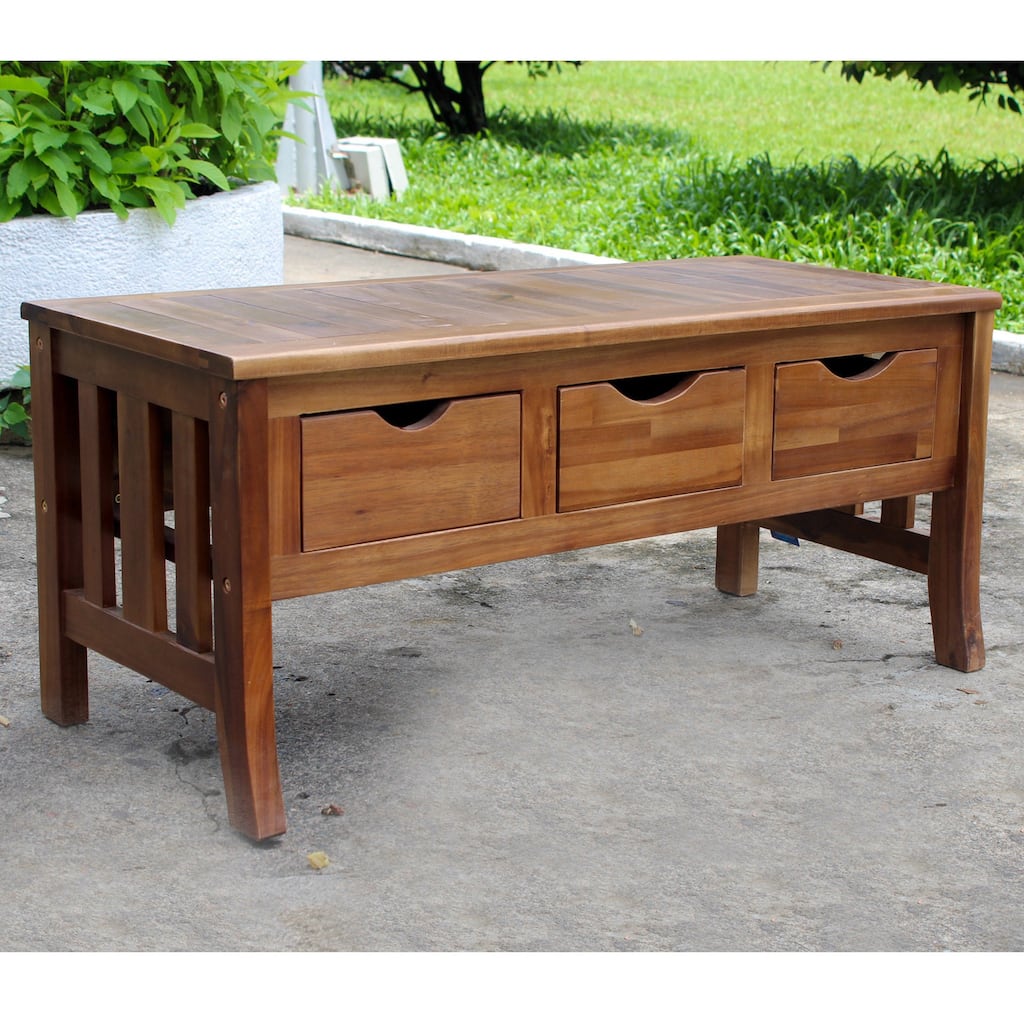 International Caravan Acacia 3-drawer Storage Bench