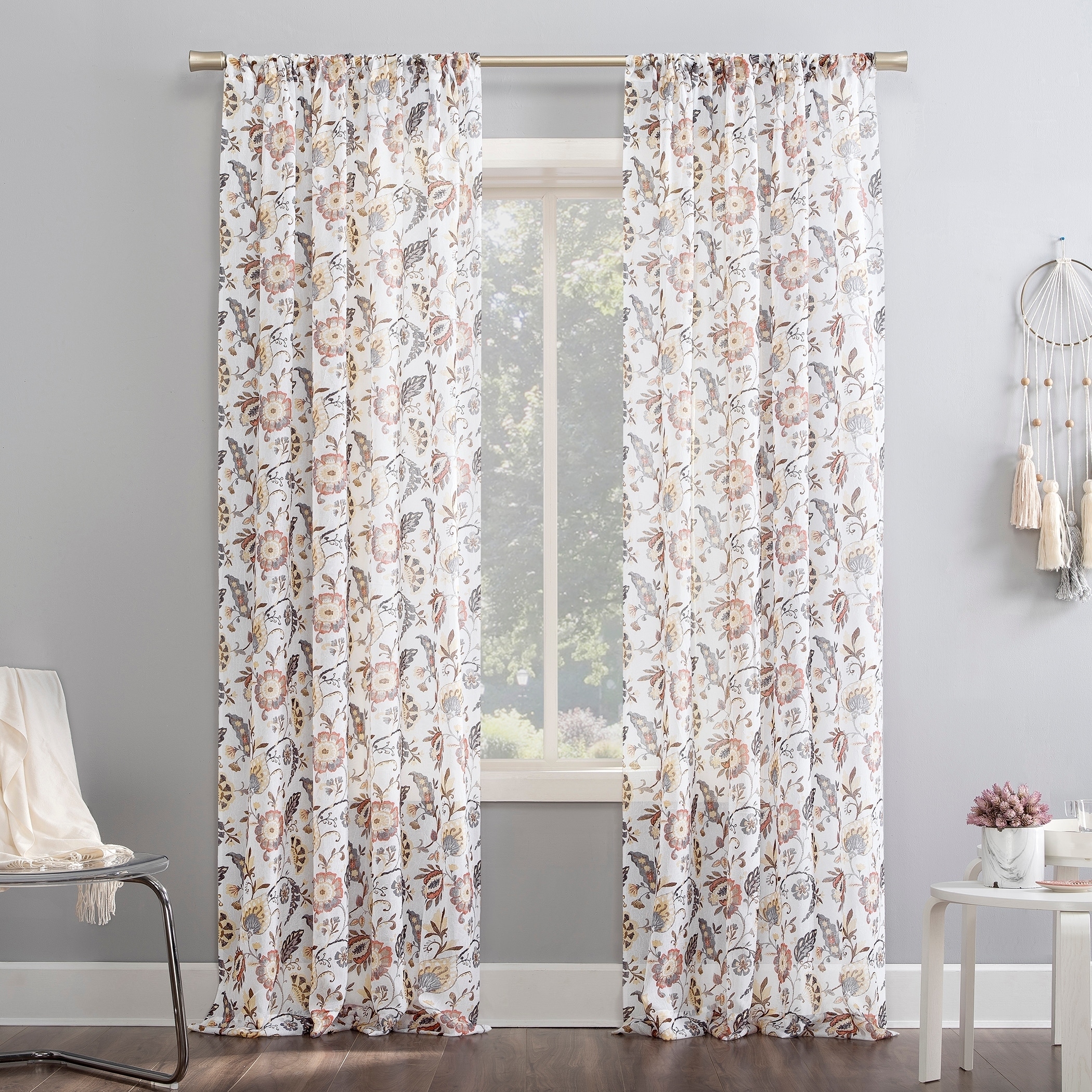 No 918 Sarita Floral Print Sheer Rod Pocket Curtain Panel On Sale Overstock 29869272