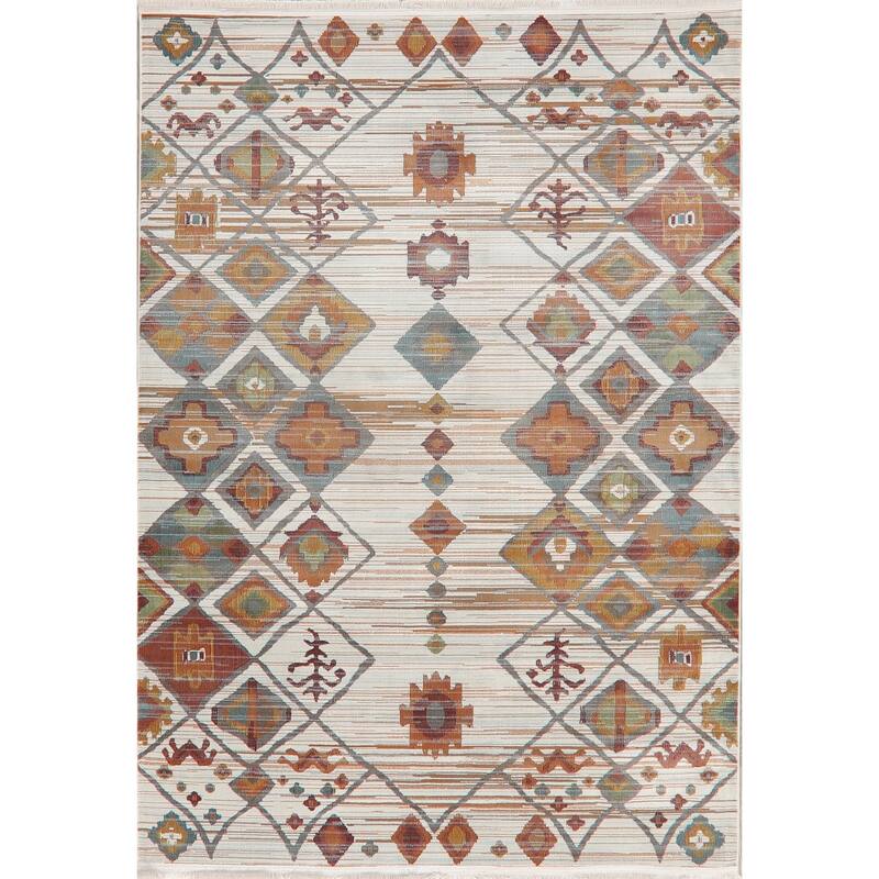 Southwest Distressed Geometric Vintage Style Turkish Area Rugs Bedroom - 5'0" x 7'0"
