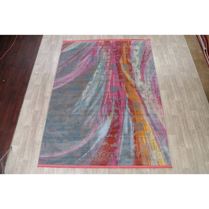 Abstract Multi-Color Vintage Style Distressed Heat-Set Area Rugs