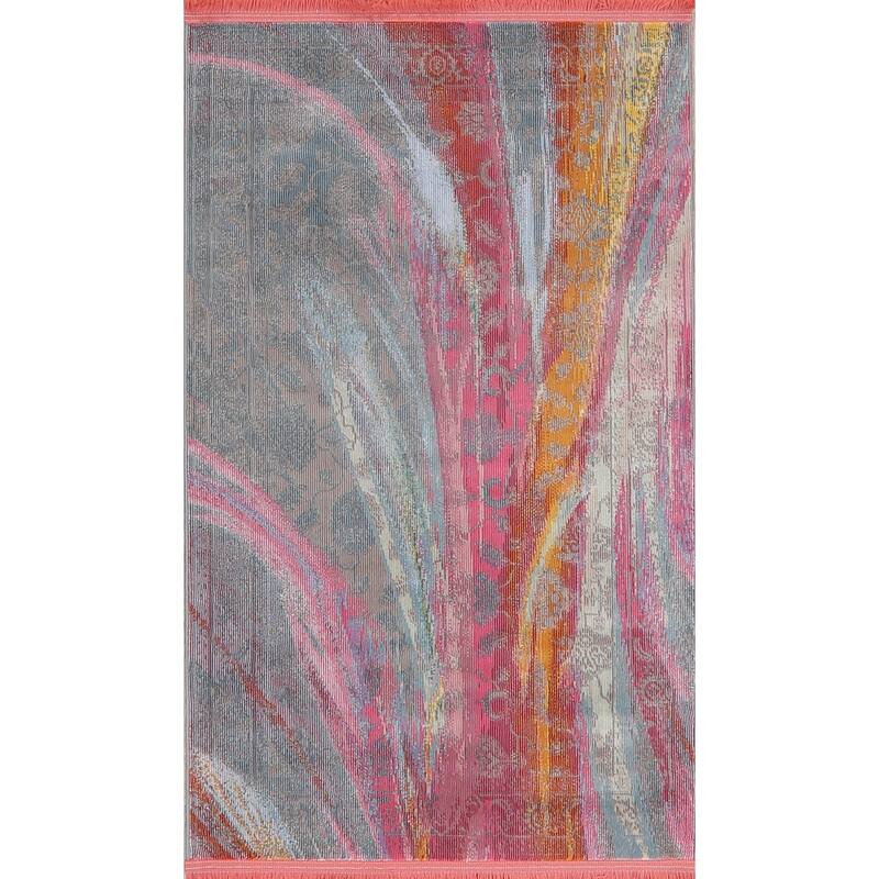 Abstract Multi-Color Vintage Style Distressed Heat-Set Area Rugs - 3'0" x 5'0"