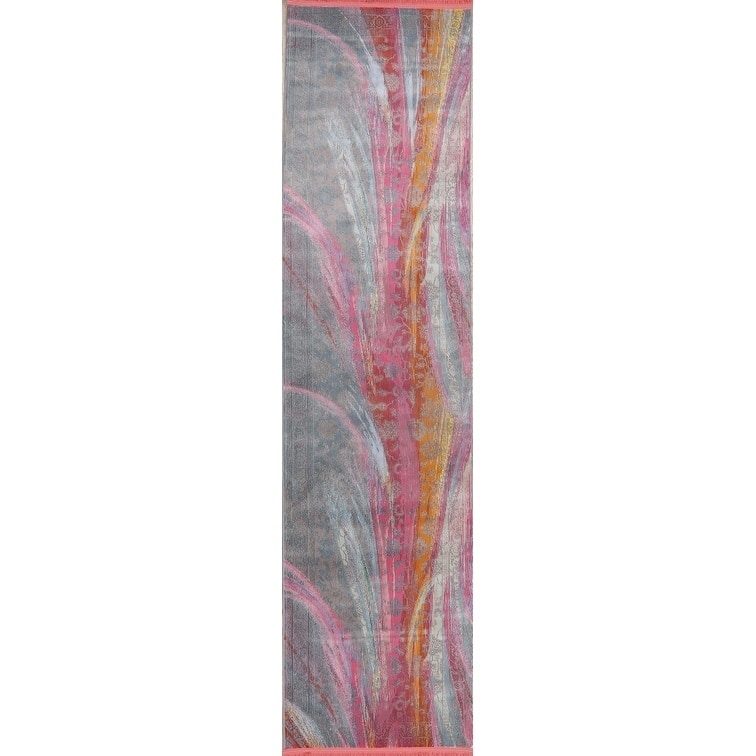 Abstract Multi-Color Vintage Style Distressed Heat-Set Area Rugs - 2'6" x 10'0" Runner