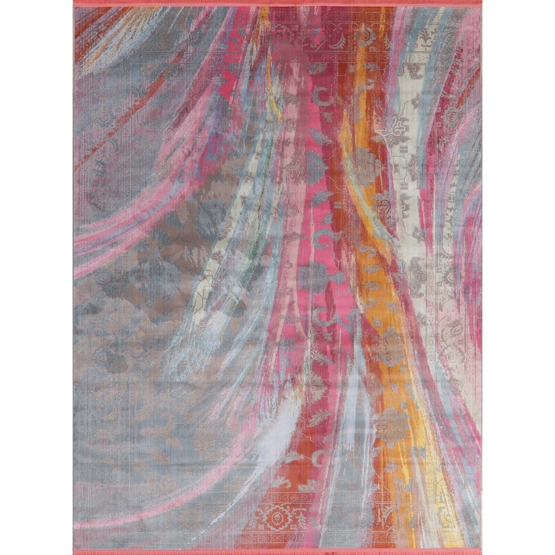 Abstract Multi-Color Vintage Style Distressed Heat-Set Area Rugs