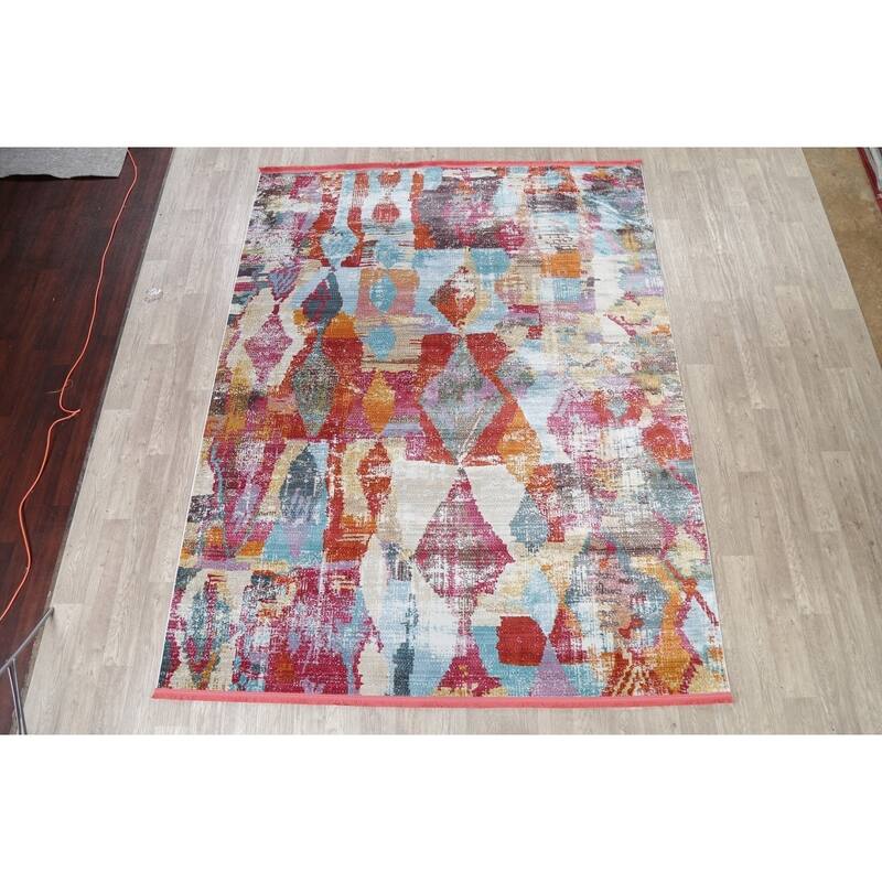 Abstract Vintage Style Distressed Area Rugs Multi-Color Heat-Set