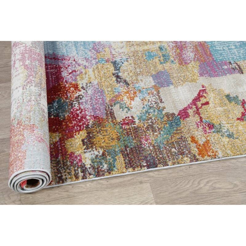 Abstract Vintage Style Distressed Area Rugs Multi-Color Heat-Set