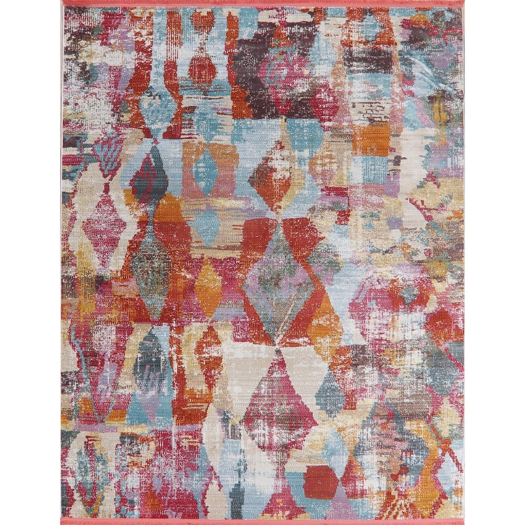 Abstract Vintage Style Distressed Area Rugs Multi-Color Heat-Set