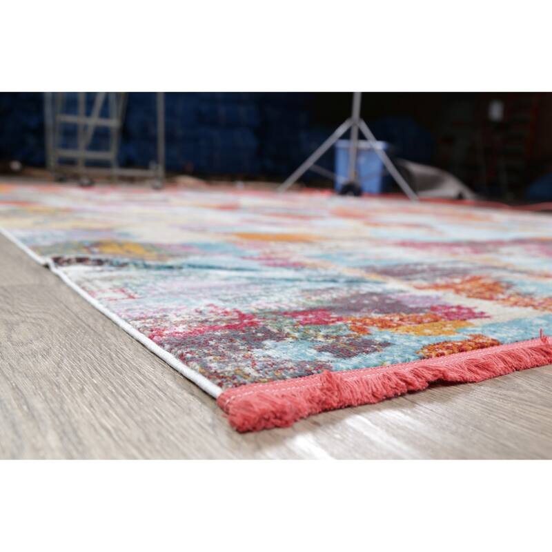 Abstract Vintage Style Distressed Area Rugs Multi-Color Heat-Set