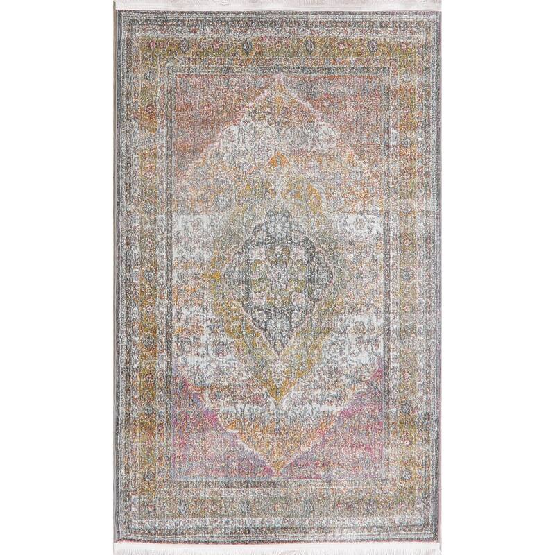 Floral Oriental Vintage Style Distressed Home Decor Heat-Set Area Rugs - 5'0" x 7'0"