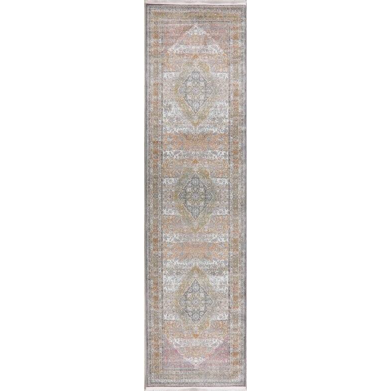 Floral Oriental Vintage Style Distressed Home Decor Heat-Set Area Rugs - 2'6" x 10'0" Runner
