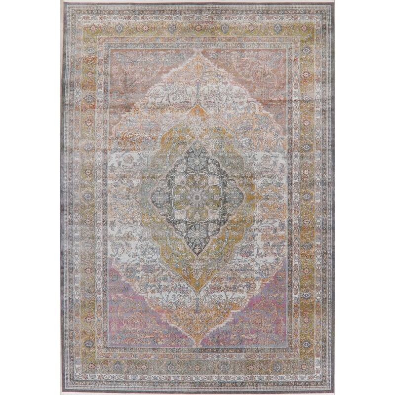 Floral Oriental Vintage Style Distressed Home Decor Heat-Set Area Rugs - 10'0" x 14'0"