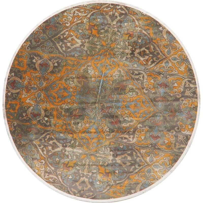 Art & Craft Distressed Geometric Turkish Area Rugs Living Room - 10'0" x 10'0" Round