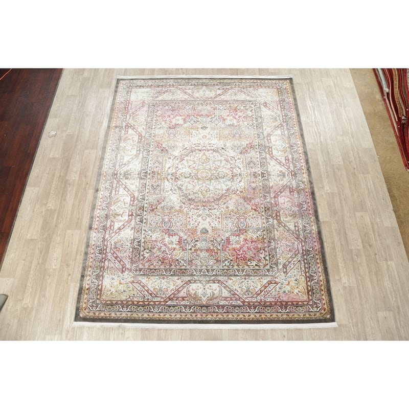 Traditional Geometric Distressed Oriental Turkish Area Rug Living Room