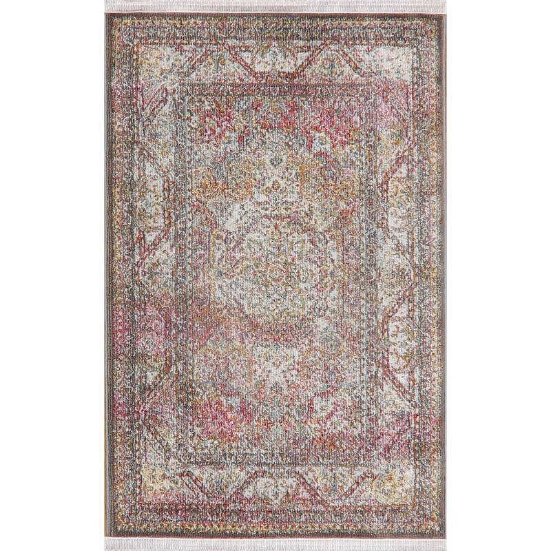 Traditional Geometric Distressed Oriental Turkish Area Rug Living Room