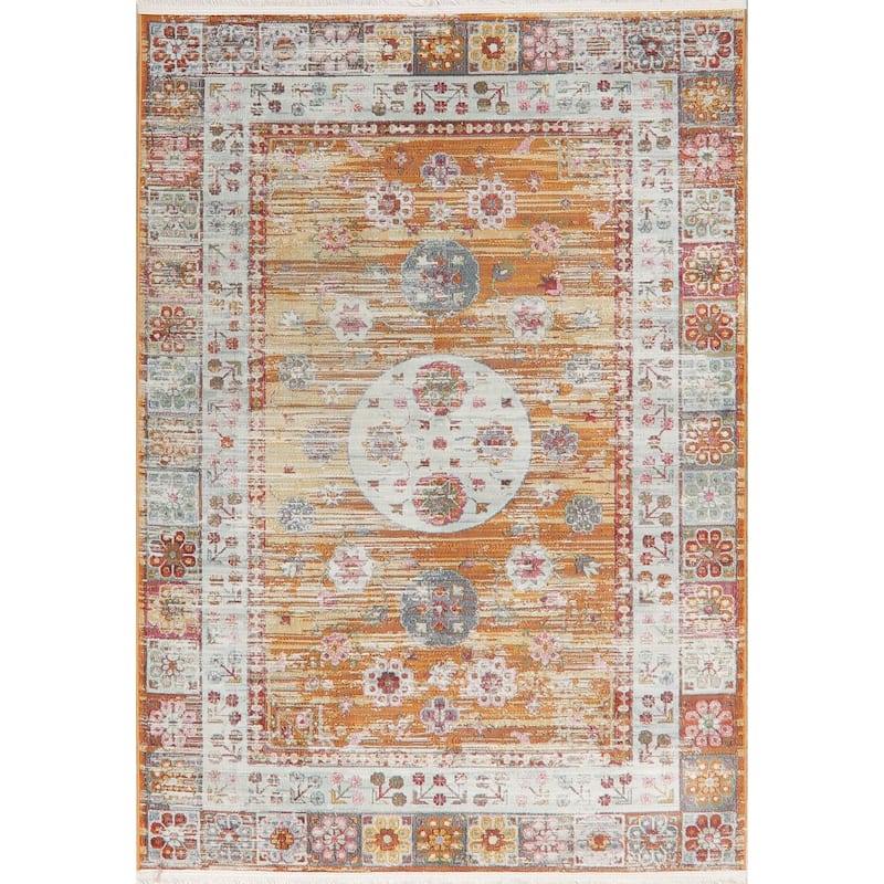 Distressed Geometric Turkish Vintage Style Oriental Area Rugs Kitchen - 5'0" x 7'0"
