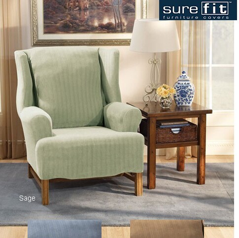 Sure Fit Stretch Stripe Wing chair Polyester/spandex Slipcover