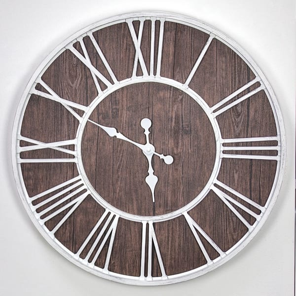 Mdf Plastic Oversized Wall Clock White Dark Brown Veneer 24 On Sale Overstock 29869437