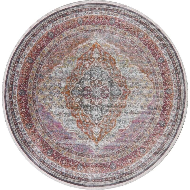 Traditional Floral Distressed Turkish Oriental Area Rugs Home Decor - 10'0" x 10'0" Round