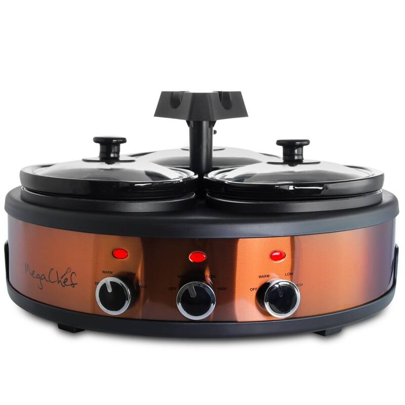 Round Triple 1.5 Qt Slow Cooker Server in Copper with 3 Ceramic Pots