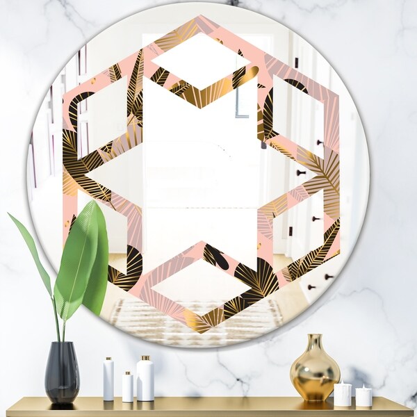 Designart 'Golden Foliage III' Modern Round or Oval Wall Mirror - Hexagon Star