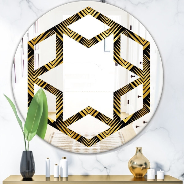 Designart 'Art Deco Seal pattern' Modern Round or Oval Wall Mirror - Hexagon Star