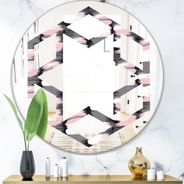 Designart 'Paint brush strokes pattern' Modern Round or Oval Wall Mirror - Hexagon Star