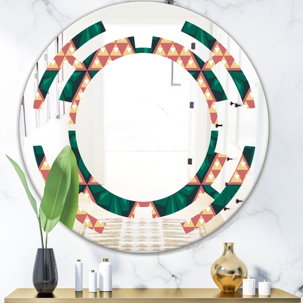 Designart 'Abstract Geometric Retro II' Modern Round or Oval Wall Mirror - Space
