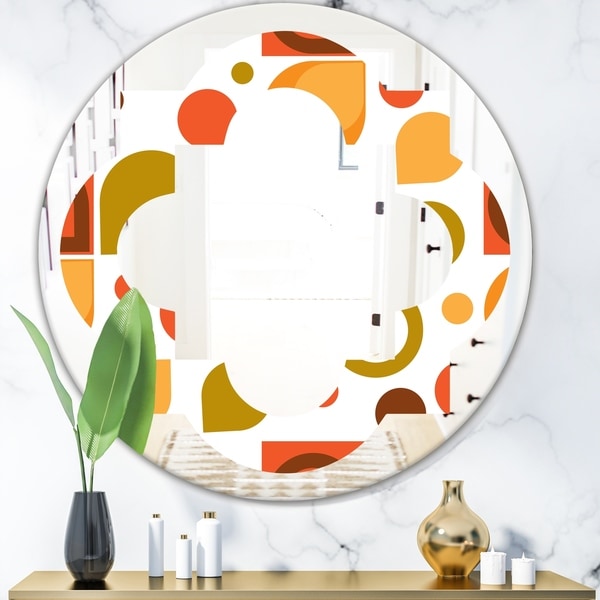 Designart 'Abstract Retro Geometric I' Modern Round or Oval Wall Mirror - Quatrefoil