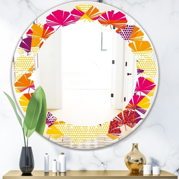 Designart 'Abstract Geometric Retro III' Modern Round or Oval Wall Mirror - Leaves