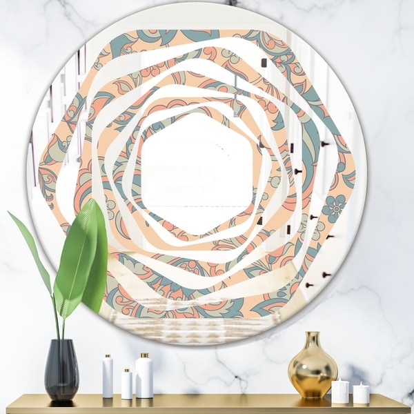 Designart 'Retro Indian Floral Batik II' Modern Round or Oval Wall Mirror - Whirl