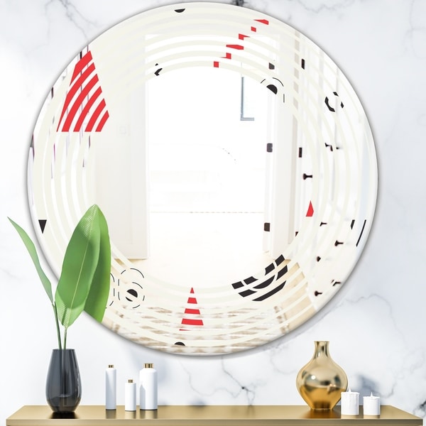 Designart 'Triangular Retro Design III' Modern Round or Oval Wall Mirror - Wave