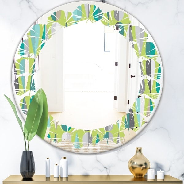 Designart 'Retro Abstract Drops VI' Modern Round or Oval Wall Mirror - Leaves