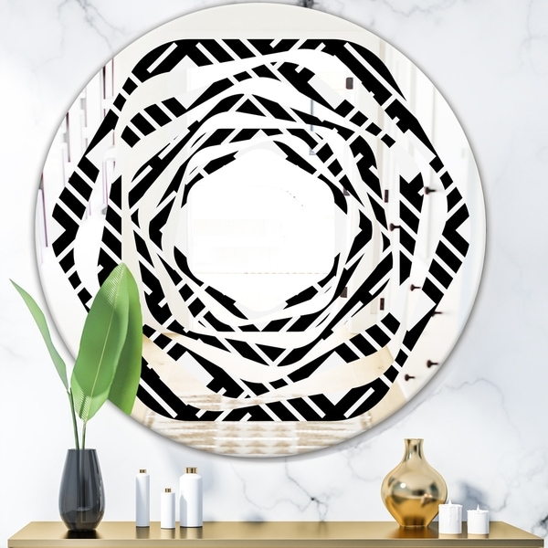 Designart 'Monochrome Geometric Pattern II' Modern Round or Oval Wall Mirror - Whirl